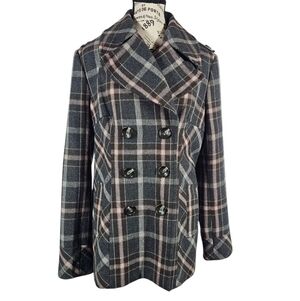 Moda International Black/Gray/Brown/Pink Double-Breasted Pea Coat Size Large